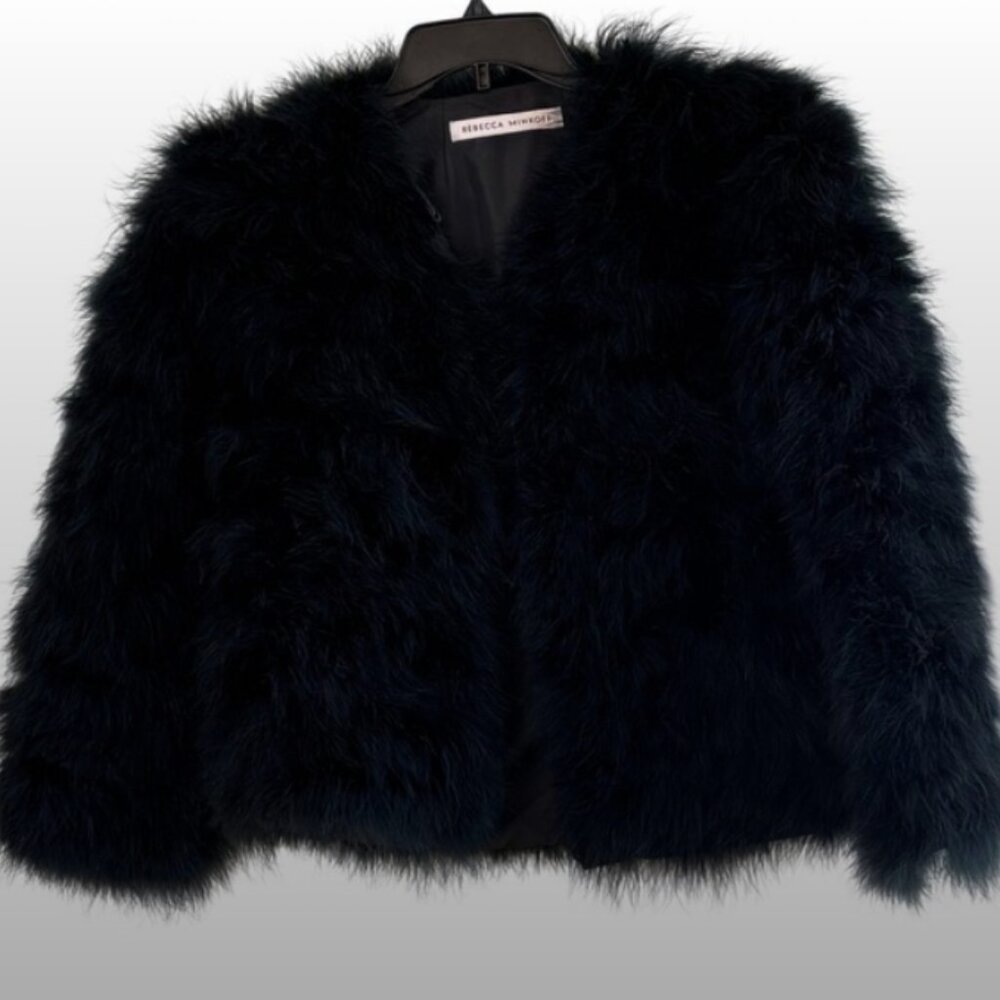 Rebecca Minkoff Black Feather Cropped Jacket Size L Statement Coat Downtown Girl - Picture 2 of 9